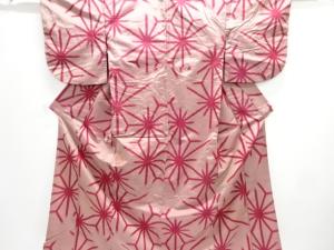 アンティーク　破れ麻の葉模様織り出し銘仙着物